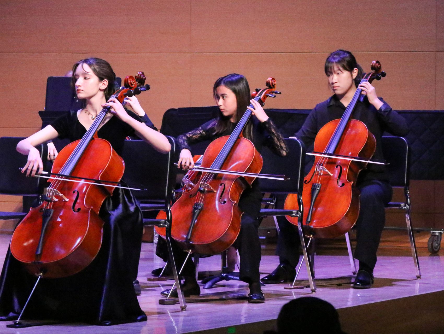 Las Vegas Sinfonietta Academy student cellists performing on stage